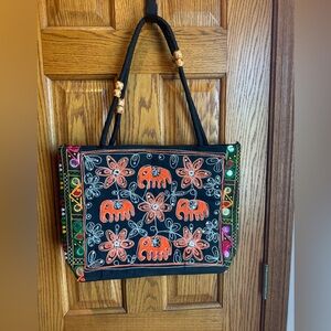 Sacred Threads India Handmade Embroidered Purse Boho Large Shoulder Bag Elephant